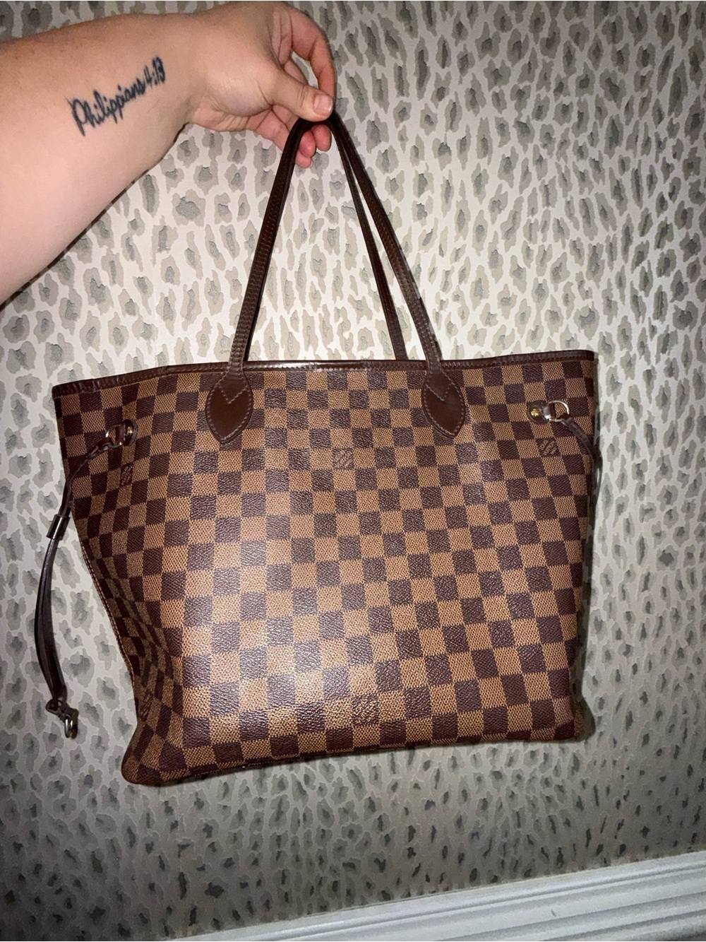 Never full MM Damier Ebene Cerise Red and Key pouch and Sarah wallet